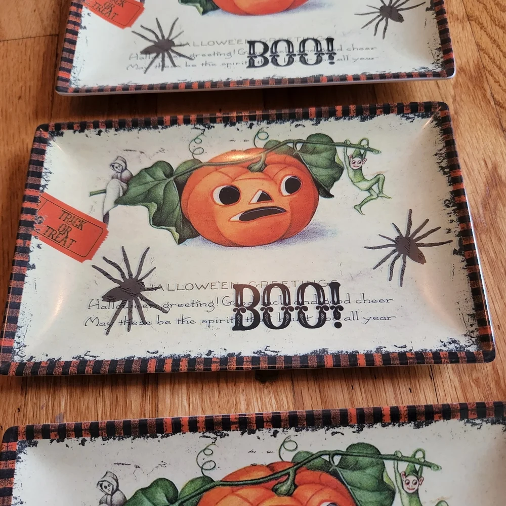 Halloween Appetizer Plates Rectangle Pumpkin Melamine NWT